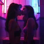 due amiche lesbiche si baciano nel bagno dell'università