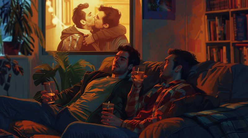 due amici gay bevono sul divano