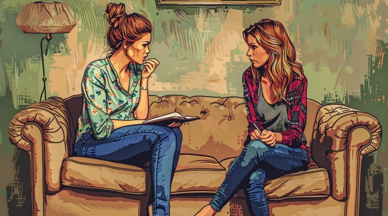 due lesbiche sul divano della psicologa si guardano appassionatamente