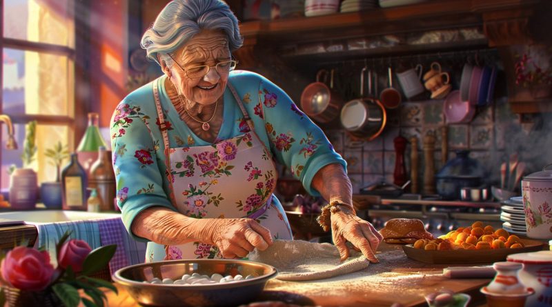 nonna italiana lavora in cucina appassionatamente